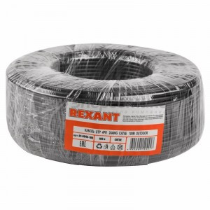REXANT Кабель UTP 4PR 24AWG, CAT5e, наружный (OUTDOOR) (цена за бухту 100м), черный 01-0045-100