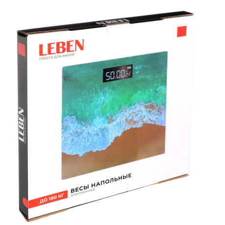 LEBEN Весы напольные электронные "Релакс", ЖК-дисплей, макс. нагр.до 180кг, 28х28х0,5см