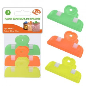 Зажимы д/пакетов, набор 3шт/уп, цена за уп, 6,5см, пластик LF75-77 Мультидом