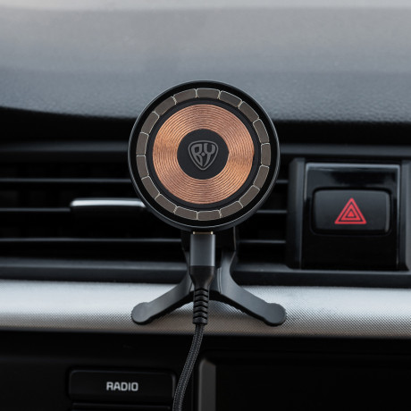 BY Держатель телефона на дефлектор с беспроводной зарядкой, 15Вт, магн.креп.MAG, прозр.стекл.панель