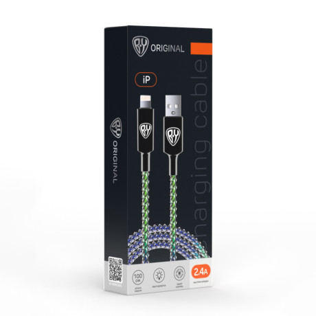 Кабель для зарядки USB(A)-iP BY MAGIC LIGHT, 1м, 2.4А, Быстрая зарядка, подсветка