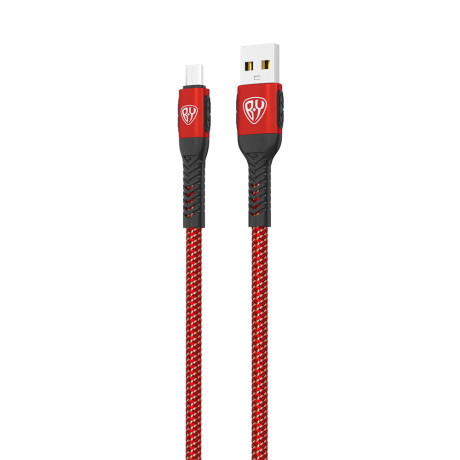 BY Кабель для зарядки Silky microUSB, 1м, Быстрая зарядка 3А, QC, PD 20W, тканевый, красный