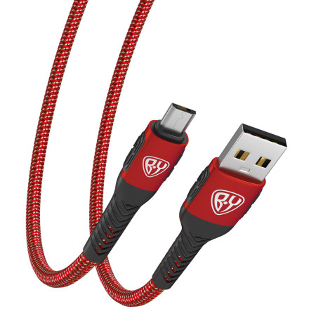 BY Кабель для зарядки Silky microUSB, 1м, Быстрая зарядка 3А, QC, PD 20W, тканевый, красный