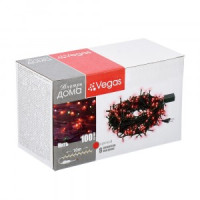 VEGAS Гирлянда-нить 100LED красный, 10м, 8реж., зеленый провод, 220V 55065