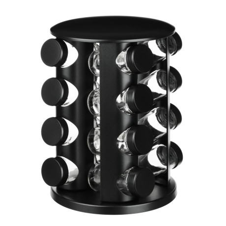 SATOSHI Набор банок для специй 16шт на подставке, 20х20х28см стекло+ABS пластик, черный