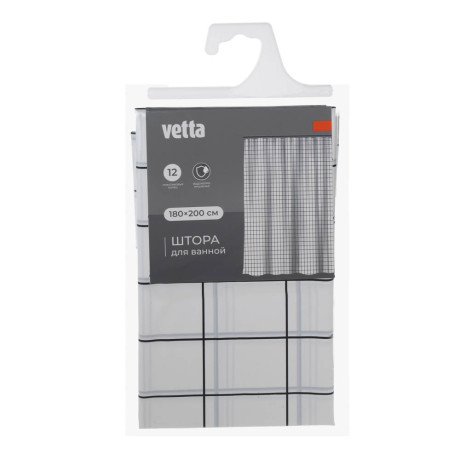 Шторка для ванной тм VETTA Квадро, ПЕВА 60г/м2, 180x200см, белый цвет