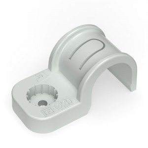 Промрукав скоба пластик. однолапк. ПМ (под монт. пист.) серая в п/э d 20 (уп. 50шт, цена за 1шт) PR1