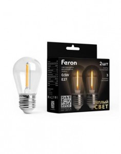 Feron Лампа св/д 0.5W E27 2700K S14 230V прозр. 3 реж. (2шт в уп.) д/гирлянд Белт-Лайт LB-384 51036