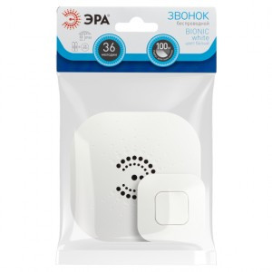 ЭРА Bionic звонок беспроводной цифр.100м 36мелод+рег.громк 2хАА/СR2032 с кнопкой IP44 белый в пакете