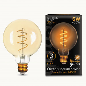 Gauss Filament лампа G95 E27 6W(360lm) 2400К 2K 143x95 Flexible Golden 105802007