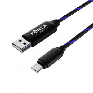 BY Кабель для зарядки Армированный Micro USB, 1м, 3А, Быстрая  зарядка QC3.0, LED подсветка синяя