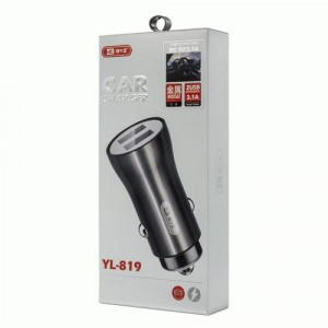 Авто зарядник/блок пит. (прикур.) 12V - 5V BYZ YL-819, 2USB-А, 3.1А, черный металл