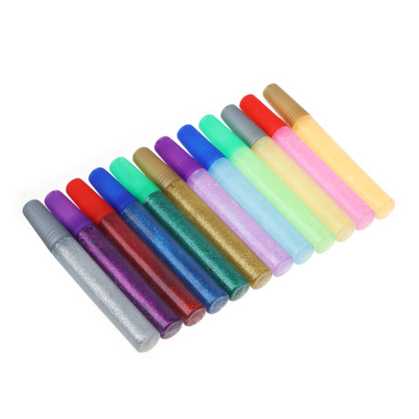 Гель-декор с блестками 6цв.классика+ 6цв. неон по 10мл. в пласт.кейсе