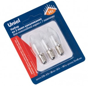 Uniel Лампа накал. для горки на 7 ламп E10 3W 34V прозр (уп/3шт, цена за уп) IL-CT13-CL-03/E10/34V