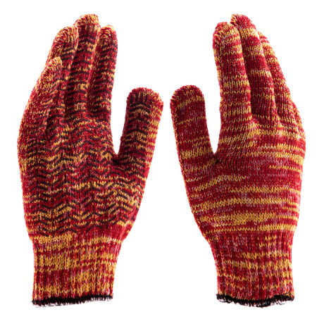 Перчатки трикотажные усиленные, гелевое ПВХ-покрытие, 7 класс, красно-желтый меланж Сибртех