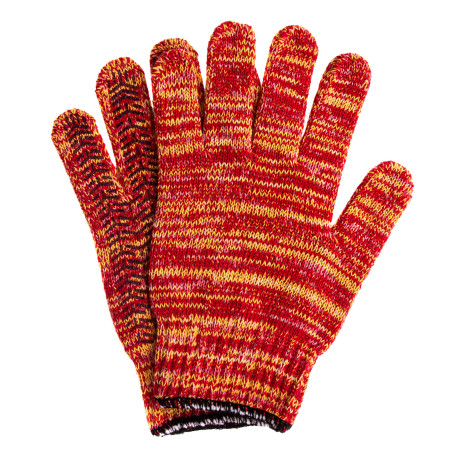 Перчатки трикотажные усиленные, гелевое ПВХ-покрытие, 7 класс, красно-желтый меланж Сибртех