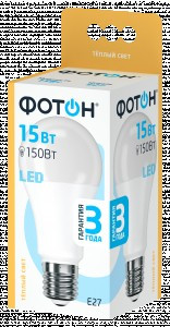 ФОТОН лампа св/д груша A60 E27 15W(1425lm) 3000K 2K без пульсации 120x60 3г арт.22628