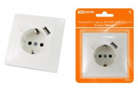 TDM Таймыр роз. 1 мест. 16A + USB порт 2,1А 5В белая (земля, шторки) SQ1814-0040