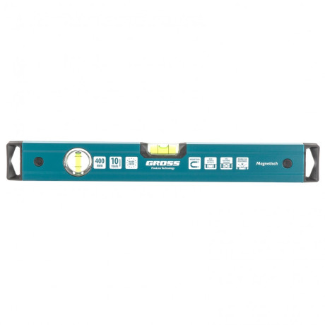 Уровень алюминиевый, 400 мм, магнит, 2 глазка, Magnetisch Gross