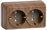 IEK ОКТАВА роз. ОУ 2 мест. с з/к с защ.штор. 16А ДУБ (темное дерево) РСш22-3-ОД