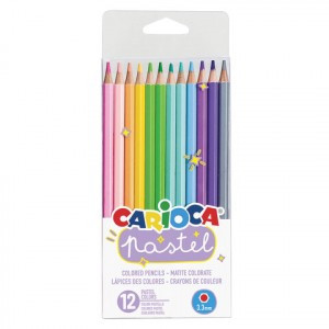 Карандаши цветные пастельные CARIOCA "Pastel", 12 цв,  шестигранные, заточенные, ПВХ чехол, 43034