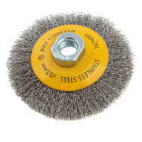 Щетка для УШМ, 100 мм, &quot;Тарелка&quot;, витая нержавеющая проволока 0.3 мм, М14 Denzel