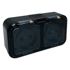 Bylectrica ПРАЛЕСКА АКВА роз. ОУ 2 мест. 16А прозр. крышка IP54 черный (РА16-302 черный)