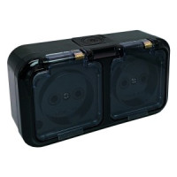 Bylectrica ПРАЛЕСКА АКВА роз. ОУ 2 мест. 16А прозр. крышка IP54 черный (РА16-302 черный)