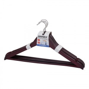 Вешалки-плечики BRABIX "Стандарт" 5шт/уп., цена за уп, дерево, перекладина, 45см, т.-коричн. 601162