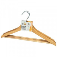 Вешалка деревянная с перекладиной, 3шт/уп, цена за уп, лакированная, 7766 Рыжий кот