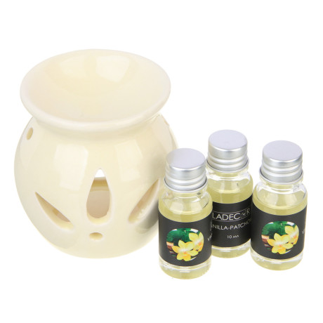 LADECOR Ароманабор лампа и масло, 3штx10мл, с ароматами красных ягод, ванили-пачули,жасмина, мускуса