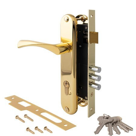 Замок врез 2223/60-G  Apecs (золото) с ручками, личина-60мм   \20