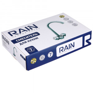 RAIN Смеситель для кухни Кварц, высокий поворотный излив, керам. кран-буксы 1/2, латунь, хром