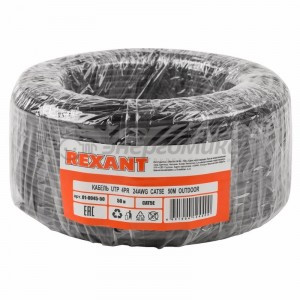 Кабель UTP 4PR 24AWG, CAT5e, наружный (OUTDOOR) (бухта 50м)  REXANT, 01-0045-50