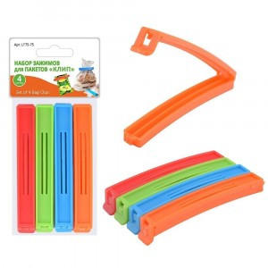 Зажимы д/пакетов "Клип", набор 4шт/уп, цена за уп, 11см, пластик LF75-75 Мультидом