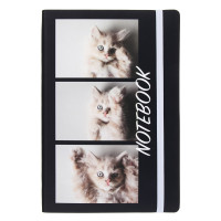 Бизнес - блокнот &quot;КОТИКИ&quot; А5, 192 стр., гибкая обл., иск.кожа с печатью, цв.срез, резинка, 2 закл.