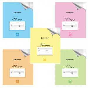 Тетрадь 18л. BRAUBERG ЭКО, клетка, обложка офсетная, "Пастельная с уголком", 5 видов, 402804