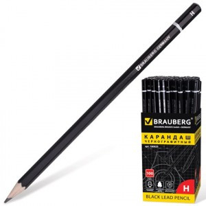 Карандаш ч/гр BRAUBERG, 1 шт., "Touch line", Н, корпус чер., без резинки, заточ., 180625