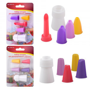 Декоратор д/крема с 5 насадками 2 дизайна (кратность 3!!!) пластик VL8-172 Мультидом