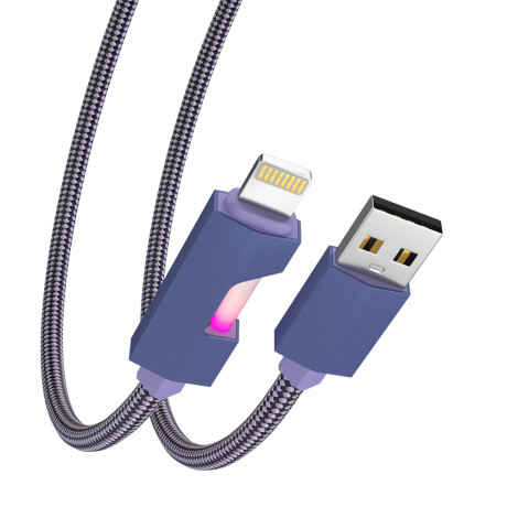 BY Кабель для зарядки Flow iP, 1м, Быстрая зарядка 2.4А, 12W, тканевый, фиолетовый
