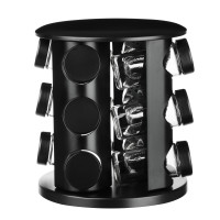 SATOSHI Набор банок для специй 12шт на подставке, 20х20х22см, стекло+ABS пластик, черный