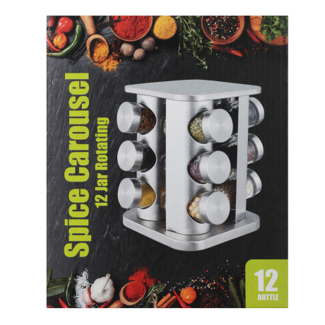 SATOSHI Набор банок для специй 12шт на подставке, 20х20х22см, стекло+ABS пластик, черный
