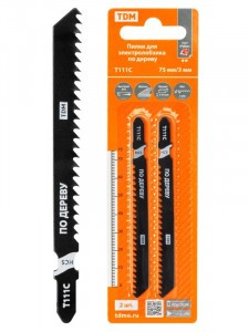 TDM Пилки для электролобзика по дереву, HCS, 75х3 мм, быстрый рез, T111C, 2 шт, "Рубин", SQ1089-0204