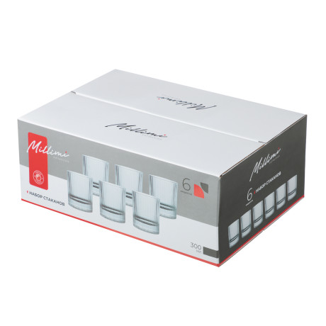 MILLIMI Набор стаканов 6 шт, 300 мл, стекло, рифленый