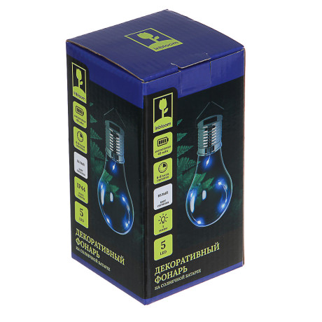 INBLOOM Фонарь подвесной на солн. батарее, 15х8см, 5LED, белый, 1.2V 40mAh Ni-MH, пластик