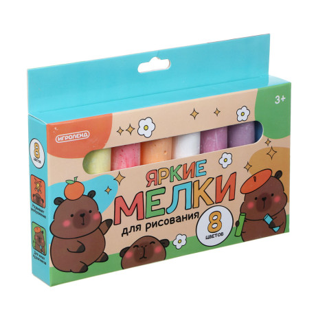 ИГРОЛЕНД Мелки для рисования на асфальте, цветные 8 шт, мел, 13,5х19,5х2,5см