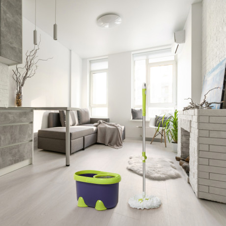 VETTA Набор МОП: ведро 14 л, с колес., швабра, доп.насадка, принцип отж. "Юла", метал.отжим, пластик