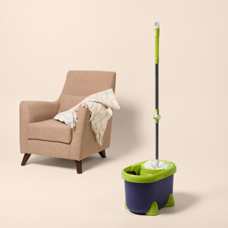 VETTA Набор МОП: ведро 14 л, с колес., швабра, доп.насадка, принцип отж. "Юла", метал.отжим, пластик