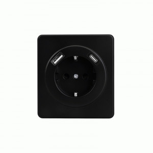 KRANZ MIELE ROUND мех. роз. 1 мест. СУ земля штор 16А с USB A+C быстр заряд 5В/3А оникс KR-78-0704-3