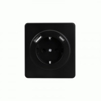 KRANZ MIELE ROUND мех. роз. 1 мест. СУ земля штор 16А с USB A+C быстр заряд 5В/3А оникс KR-78-0704-3